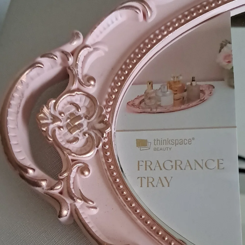 New!Ornate Pink Oval Vanity Mirror Tray